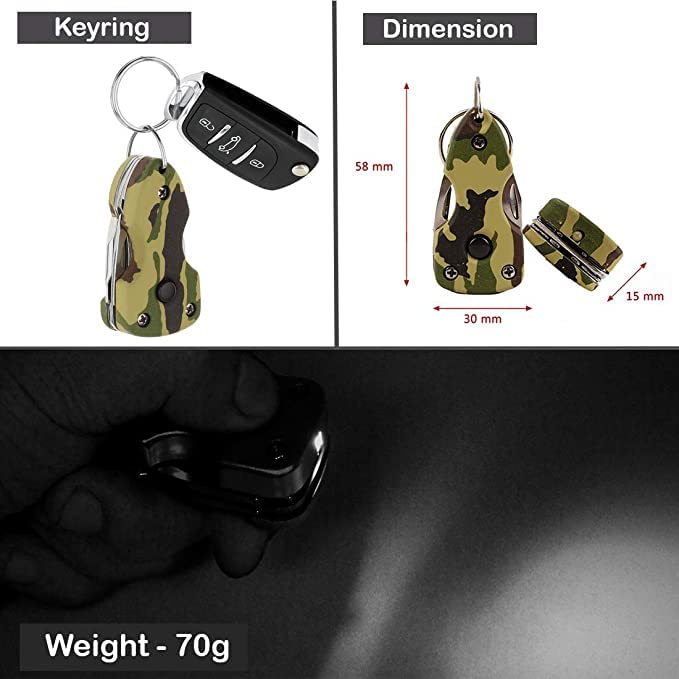 Stealodeal Multicolor Military Keychain with Torch, Screwdriver, Knife & Bottle Opener Key Chain (Army), Metal - Image 2