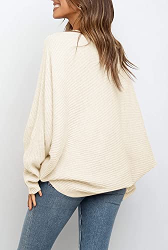 Mafulus Women's Oversized Crewneck Sweater Batwing Puff Long Sleeve Cable Slouchy Pullover Jumper Tops - Image 3