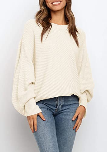 Mafulus Women's Oversized Crewneck Sweater Batwing Puff Long Sleeve Cable Slouchy Pullover Jumper Tops - Image 2