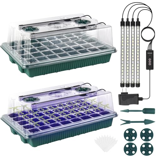 Sondiko Seed Starter Tray with Grow Light, 80 Cells Seed Starter Kit with Humidity Dome, Adjustable Brightness Plant Starter Trays, Indoor Plants Germination Kit(2 Pack) - Image 1