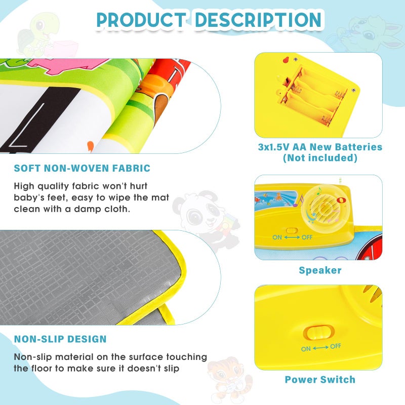 M SANMERSEN Piano Mat, 39.5" X 14" Musical Mat 8 Instrument Sounds Piano Mat for Toddlers Touch Play Dancing Mat Toy for 1 2 3 Year Old Girls Boys Gifts - Image 3