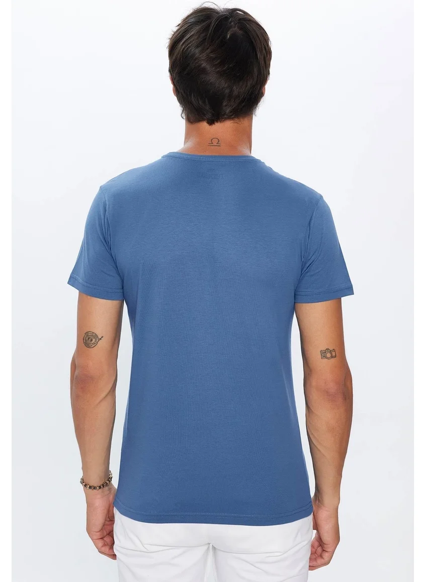 Tudors Men's Slim Fit Blue Crew Neck 100% Cotton Slim Cut Basic T-Shirt