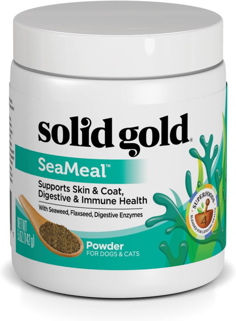 Solid Gold SeaMeal Multivitamin for Dogs & Cats - Grain Free Kelp Supplement - Digestive Enzymes for Dogs - Gut Health & Immune Support - Healthy Skin & Coat - Omega 3 & Superfood Powder - 5 oz - Image 1