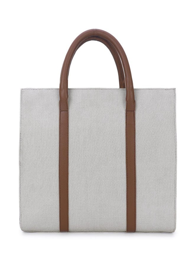 Walrus Oxford Series Grey Vegan Leather Women Satchel Handbag with Hook Closure | Grey Canvas with Brown Leather Trim | Secure Buckle Closure| Work & Everyday Use - Image 4