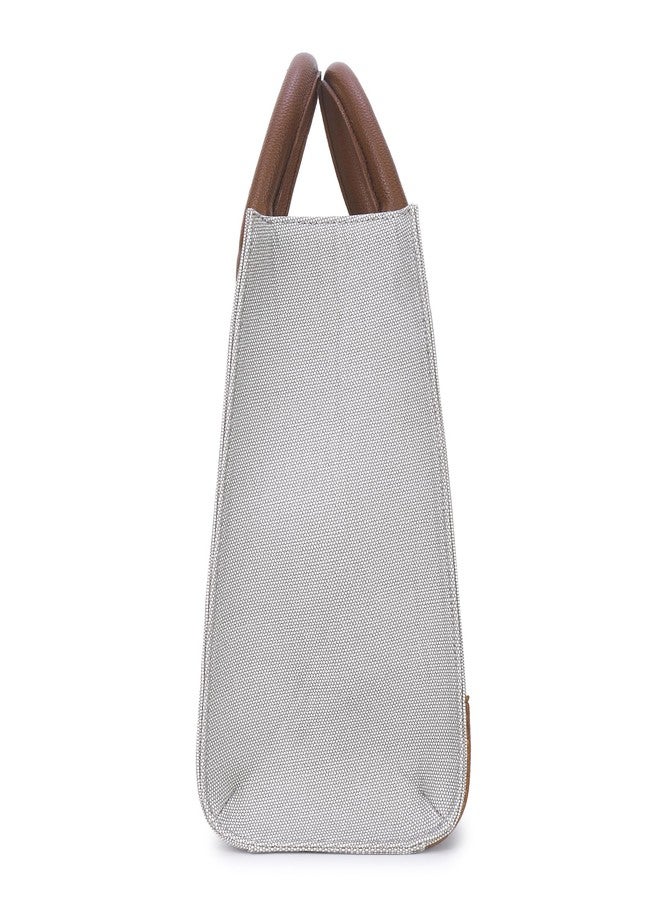 Walrus Oxford Series Grey Vegan Leather Women Satchel Handbag with Hook Closure | Grey Canvas with Brown Leather Trim | Secure Buckle Closure| Work & Everyday Use - Image 3