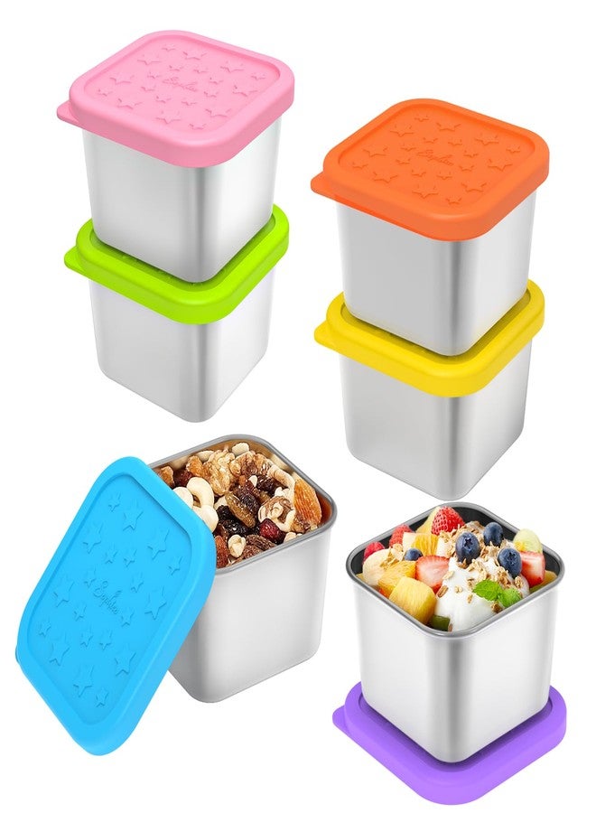 SOPHICO Stainless Steel Snack Containers for Kids, 6 oz Leak Proof Small Food Storage Container with Silicone Lid, 304 Metal Toddler Lunch Box for Daycare, School and Travel (6 Pack) - Image 1