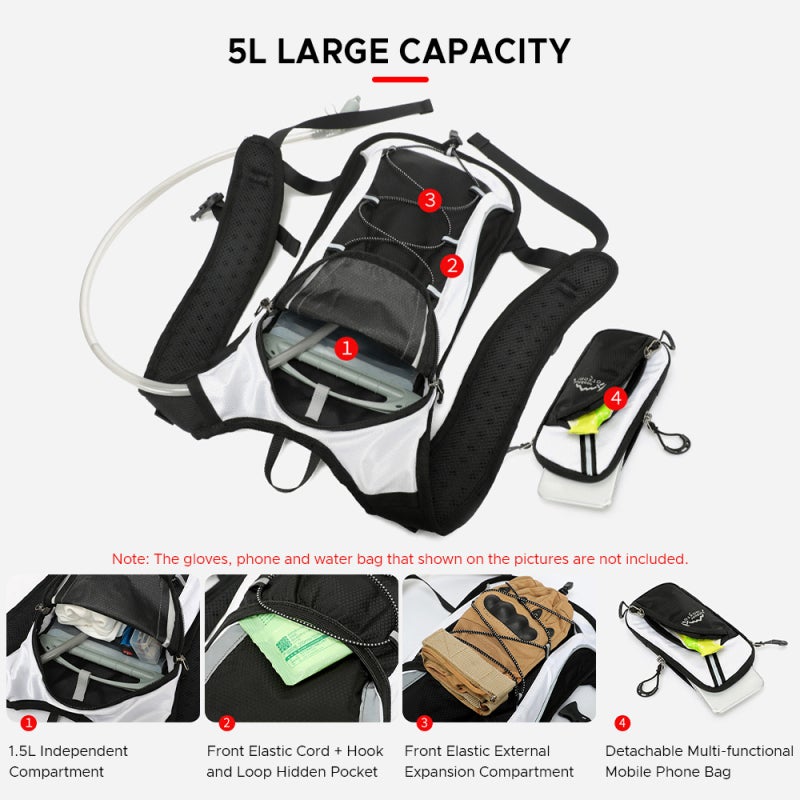 INOXTO 5L Hydration Pack Breathable Lightweight Water Backpack for Cycling Hiking Running - Image 3