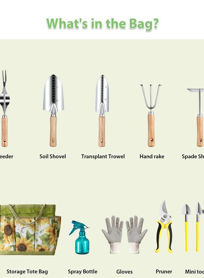 MOSFiATA Garden Tools Set, 12 Pieces Gardening Tools Comfortable Handle and Heavy Duty Hoe Rake Trowel Handle Tools, Transplanter Weeder Professional Pruner Sprayer Rope Kit with Organizer Bag - Image 5