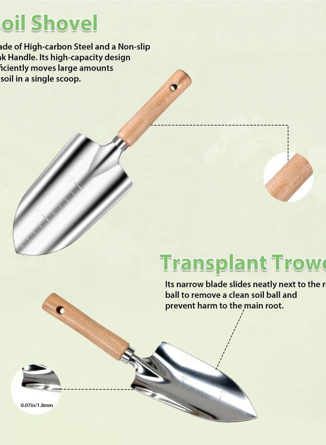 MOSFiATA Garden Tools Set, 12 Pieces Gardening Tools Comfortable Handle and Heavy Duty Hoe Rake Trowel Handle Tools, Transplanter Weeder Professional Pruner Sprayer Rope Kit with Organizer Bag - Image 2