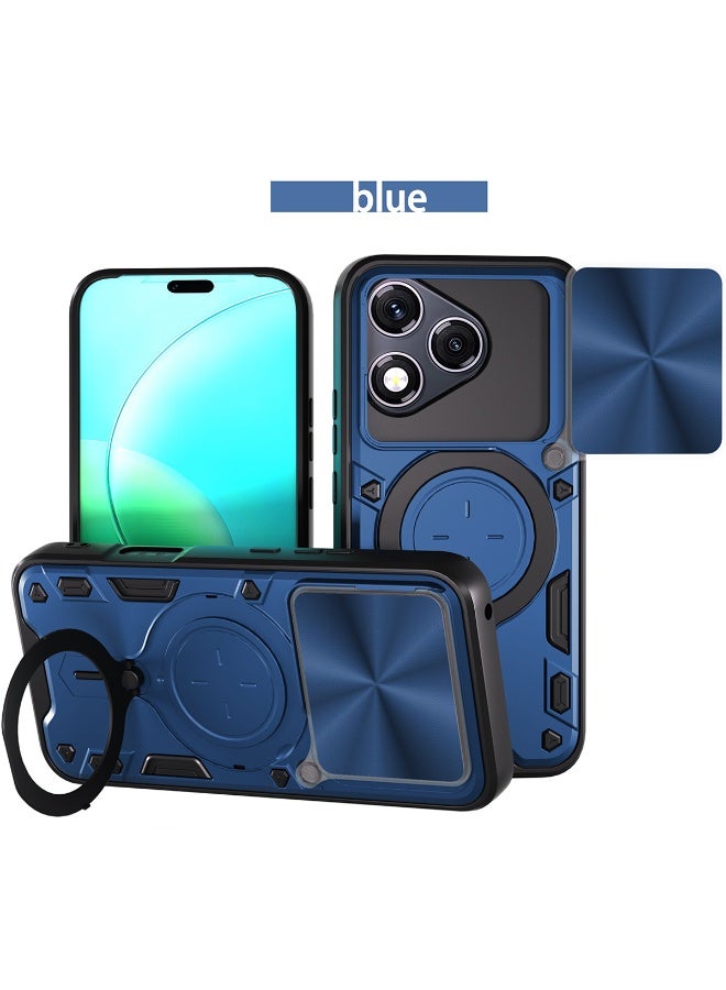 SanHu for Honor 400 LITE Case, Slide Camera Lens Cover, Magnetic Ring Holder Kickstand Protective Phone Case for Honor 400 LITE, Blue