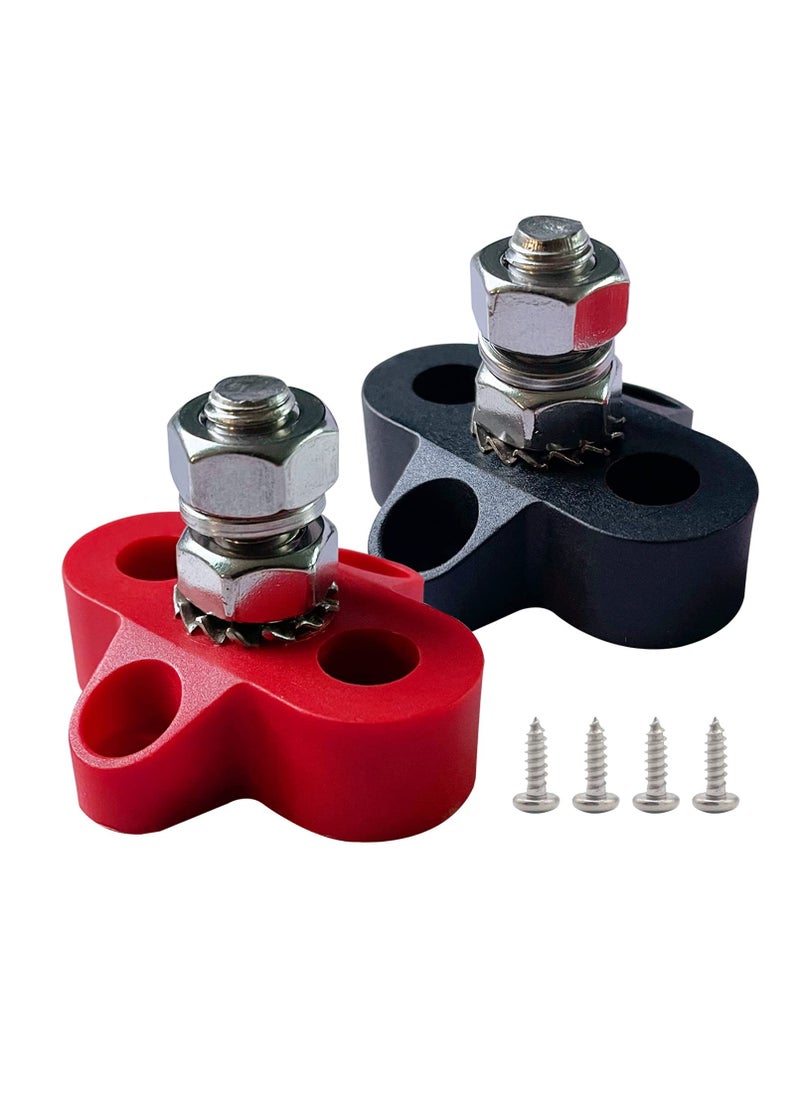 Excefore 5/16 Single Stud Battery Junction Posts, Bus Bar 12V 200A Battery Wire Power Distribution Terminal, Heavy Duty Ground Junction Block Power Distribution Studs Terminal Kit (Red and Black)  - Image 1
