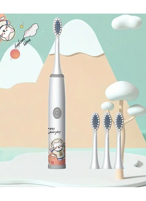 Kids Electric Toothbrush (with 4 Brush Heads) - Soft Bristle Polyester, Unisex, Portable, Automatic, Ideal Gift for Ages 3-15 (No Battery Included)