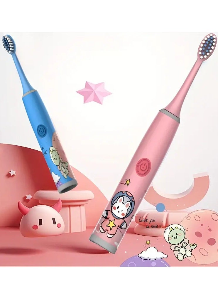 Kids Electric Toothbrush (with 4 Brush Heads) - Soft Bristle Polyester, Unisex, Portable, Automatic, Ideal Gift for Ages 3-15 (No Battery Included)