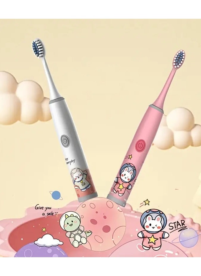 Kids Electric Toothbrush (with 4 Brush Heads) - Soft Bristle Polyester, Unisex, Portable, Automatic, Ideal Gift for Ages 3-15 (No Battery Included)