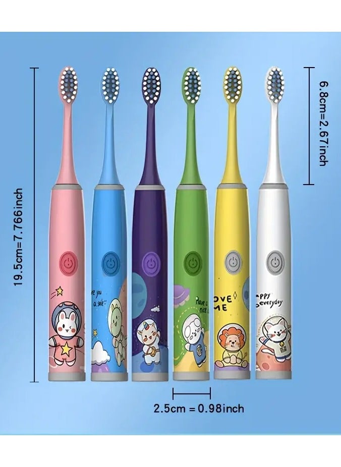 Kids Electric Toothbrush (with 4 Brush Heads) - Soft Bristle Polyester, Unisex, Portable, Automatic, Ideal Gift for Ages 3-15 (No Battery Included)