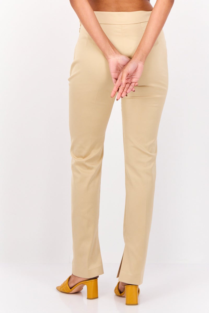 ESPRIT Women Regular Fit Solid Straight Leg Pants, Beige - Image 4