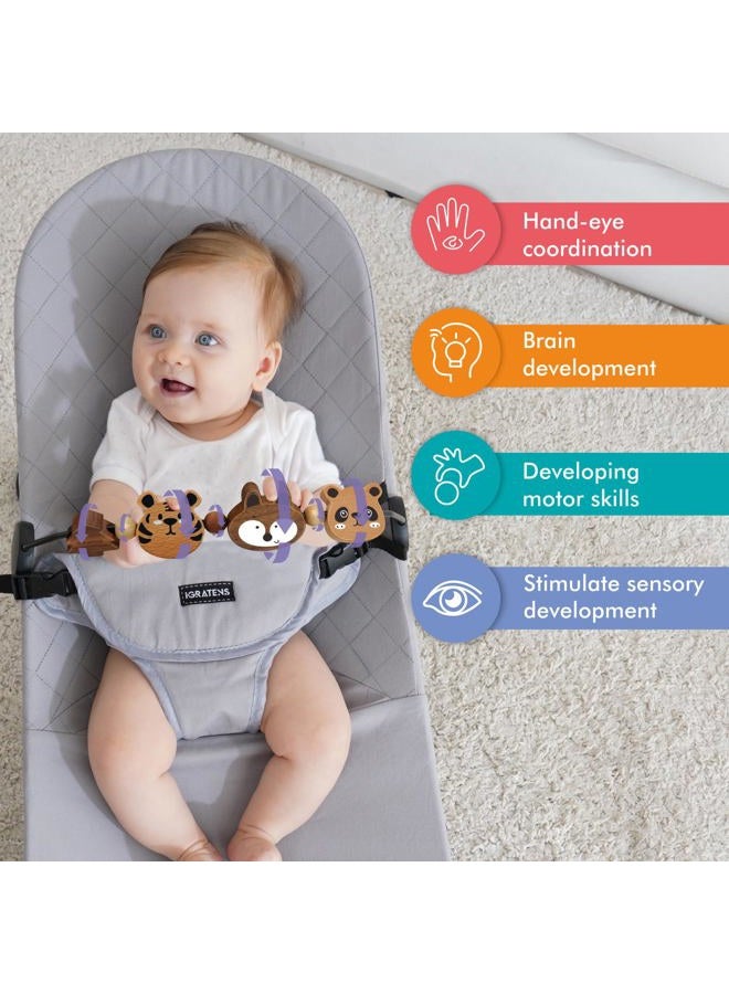 iGRATENS Baby Bjorn Bouncer Toy Bar - Toy Bar for Baby Bouncer Soft & Bliss, Easy to Attach and Remove, 360°Rotating Natural Wooden Toys, Exciting Design for Curious Babies, Safari Animals - Image 2