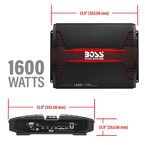 BOSS Audio Systems PT1600 Phantom Series Car Stereo Amplifier – 1600 High Output, 2 Channel, Class A/B, 2/4 Ohm, High/Low Level Inputs, High/Low Pass Crossover, Full Range, Mosfet, Bridgeable - Image 4
