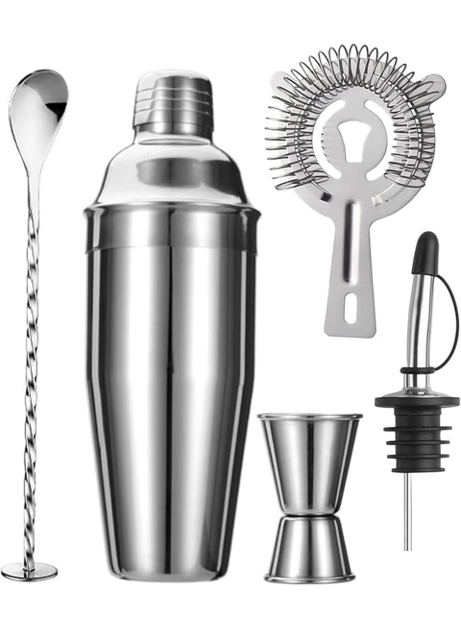 ZPUFAW 5-Piece Cocktail Shaker Set 24oz Shaker Strainer Jigger T-Mixing Spoon Pour Spout Bartender Kit Stainless Steel Bar Set Housewarming Gift - Image 1
