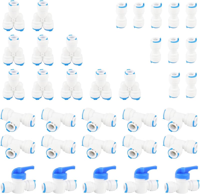 NewZoll 35Pcs Water Line Fittings Set 38 Quick Connect Push in to Connect Water Purifiers Tube Fittings for RO Water Reverse Osmosis System ITY Type Combo Ball Valves - Image 1