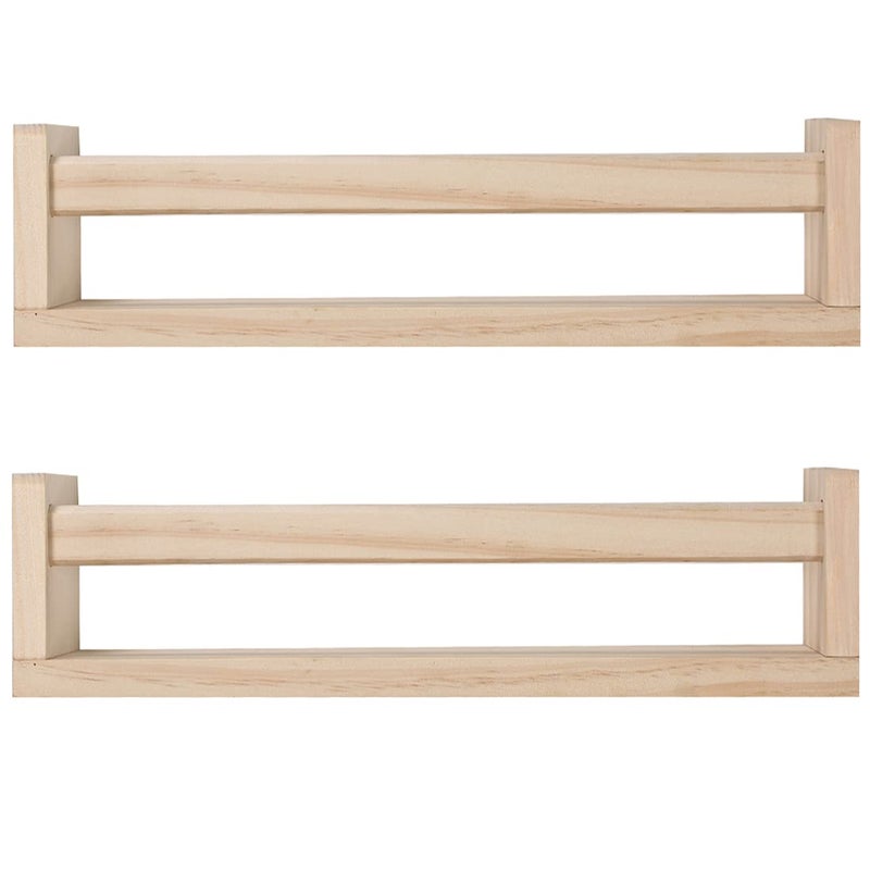 JORIKCHUO Nursery Floating Book Shelves for Kids Room Kitchen Spice Rack or Rustic Wall Mounted Shelves for Farmhouse Bathroom Decor Natural WoodSet of 2