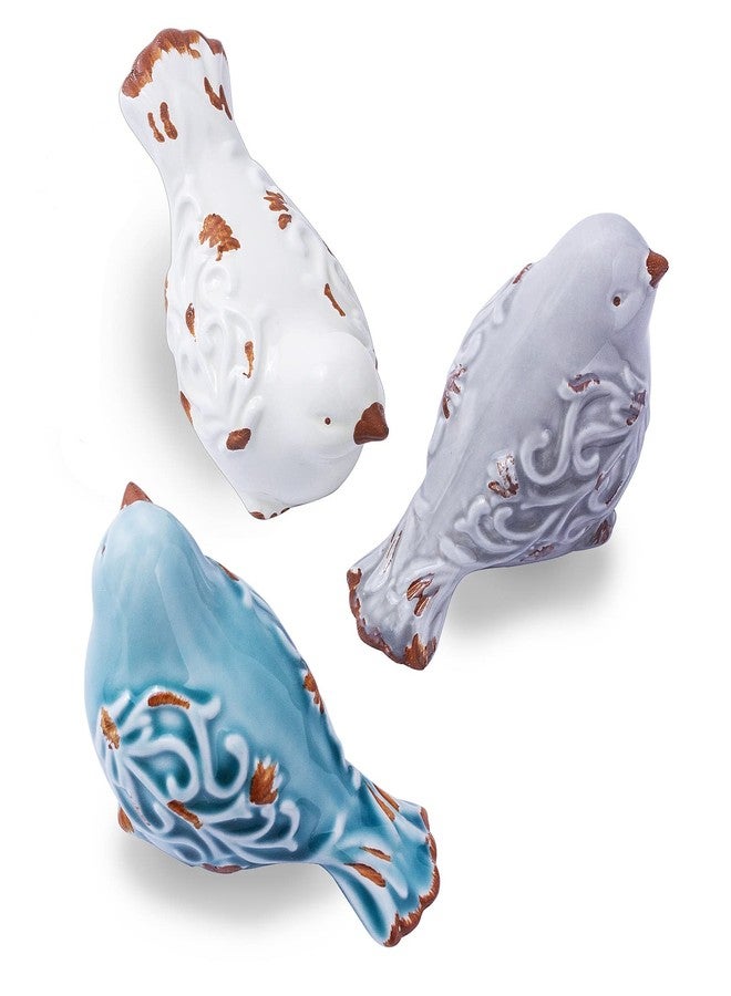 FICITI Distressed Finish Ceramic Bird Figurine Home Decor - Assorted Set of 3 - Image 1