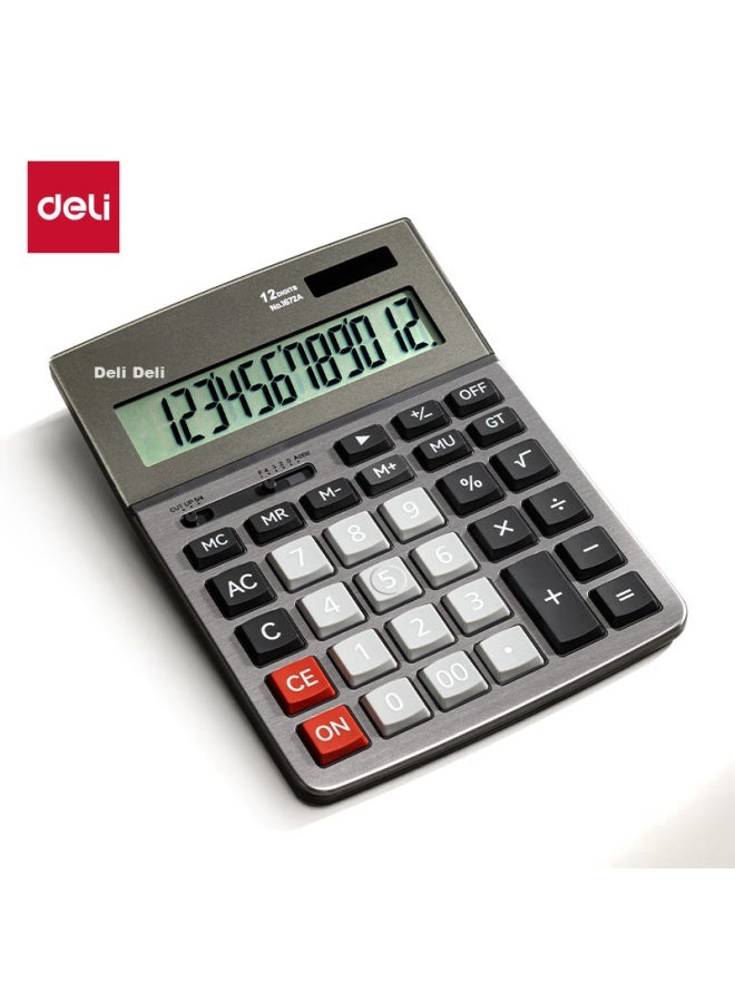 ديلي Deli Dual Power Business Metal Panel Office Desk Calculator, شاشة كبيرة مكونة من 12 رقمًا، أزرار بلاستيكية، آلة حاسبة مكتبية 1672a - Image 3
