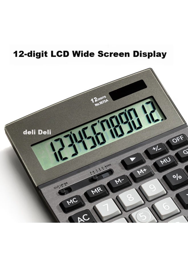 ديلي Deli Dual Power Business Metal Panel Office Desk Calculator, شاشة كبيرة مكونة من 12 رقمًا، أزرار بلاستيكية، آلة حاسبة مكتبية 1672a - Image 2