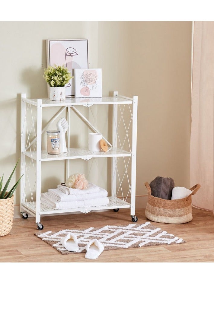 l'elefante Heavy-Duty 3-Tier Foldable Iron Storage Cart with Lockable Swivel Wheels – Multi-Purpose Rolling Organizer Rack for Kitchen, Bathroom, Office, Laundry & Bedroom – Iron Frame, Water-Resistant, Scratch-Proof  - Image 1
