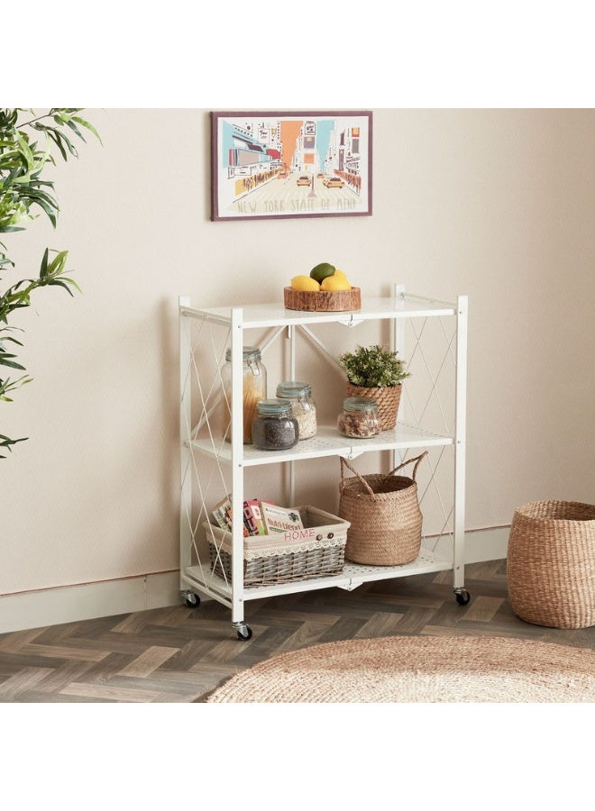 l'elefante Heavy-Duty 3-Tier Foldable Iron Storage Cart with Lockable Swivel Wheels – Multi-Purpose Rolling Organizer Rack for Kitchen, Bathroom, Office, Laundry & Bedroom – Iron Frame, Water-Resistant, Scratch-Proof  - Image 2