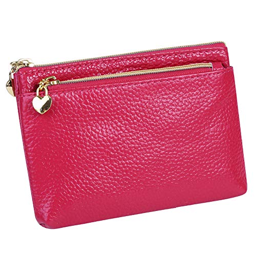 Cynure Women's Genuine Leather Coin Purse Zipper Pocket Size Pouch Change Wallet, Rose - Image 1