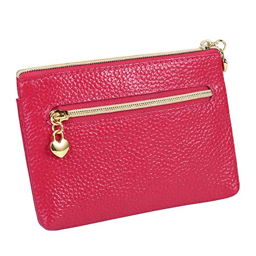 Cynure Women's Genuine Leather Coin Purse Zipper Pocket Size Pouch Change Wallet, Rose - Image 2