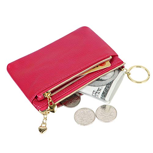Cynure Women's Genuine Leather Coin Purse Zipper Pocket Size Pouch Change Wallet, Rose - Image 3