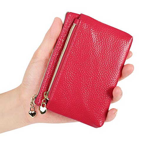 Cynure Women's Genuine Leather Coin Purse Zipper Pocket Size Pouch Change Wallet, Rose - Image 5