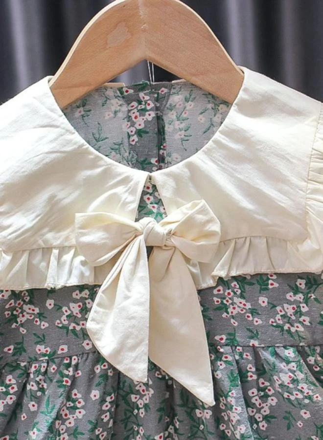 يونيكي Grey A-Line Peter Pen Collar Floral Dress