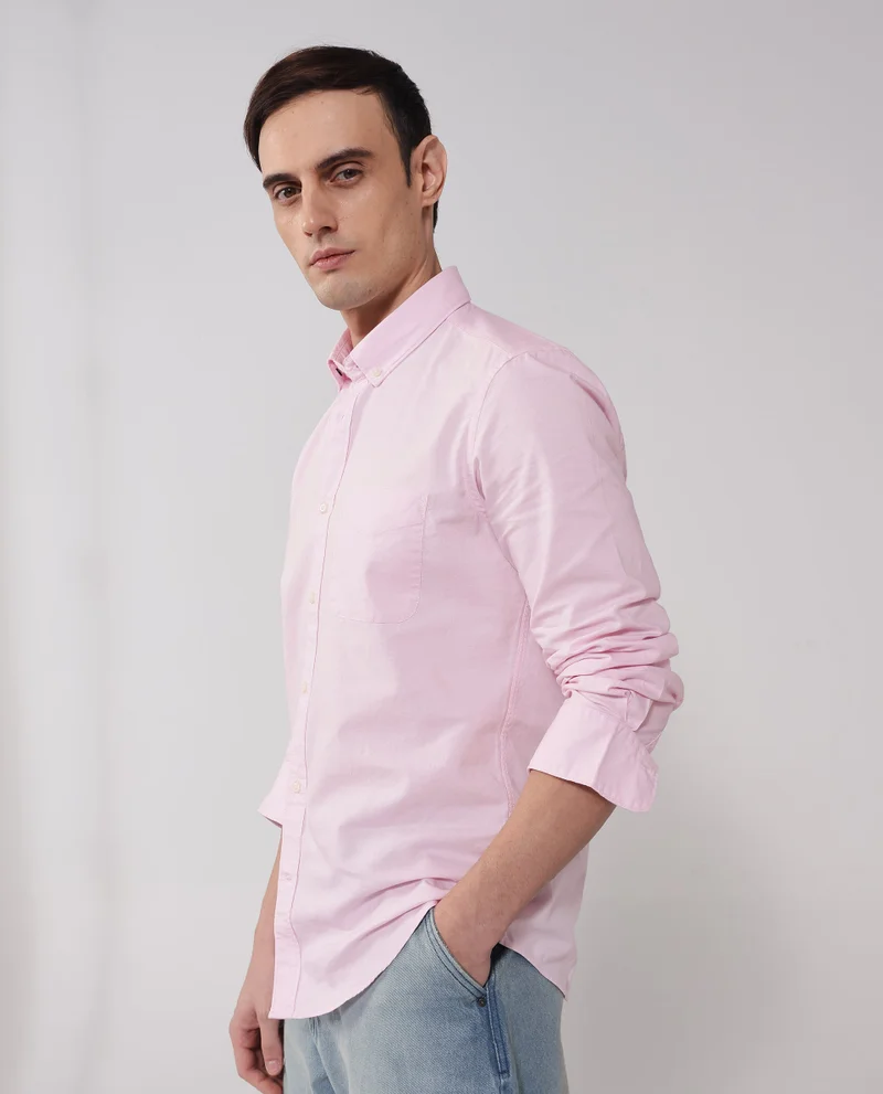 Rare Rabbit Rare Rabbit Men's Auxfo Light Pink Cotton Fabric Full Sleeves Solid Shirt