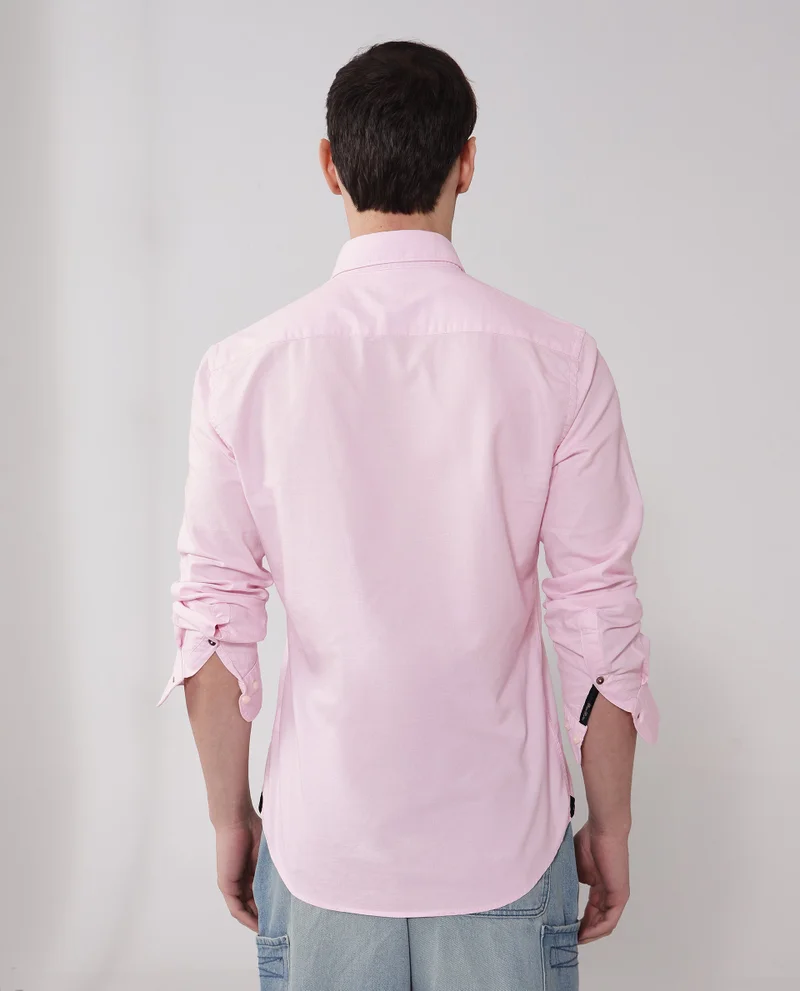 Rare Rabbit Rare Rabbit Men's Auxfo Light Pink Cotton Fabric Full Sleeves Solid Shirt
