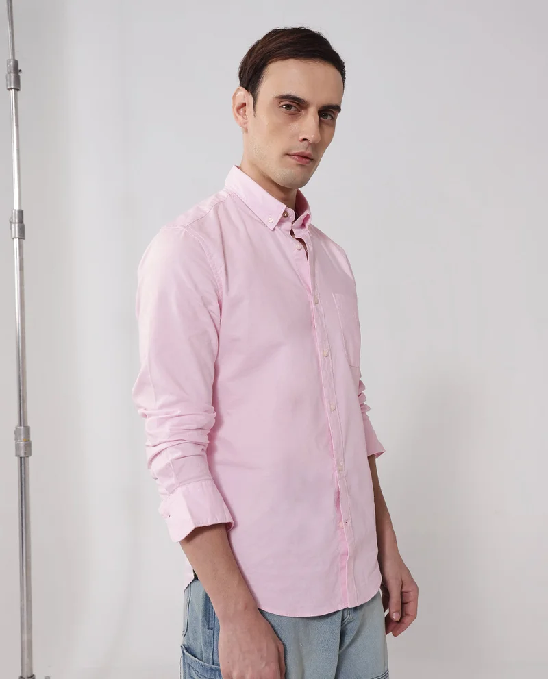 Rare Rabbit Rare Rabbit Men's Auxfo Light Pink Cotton Fabric Full Sleeves Solid Shirt