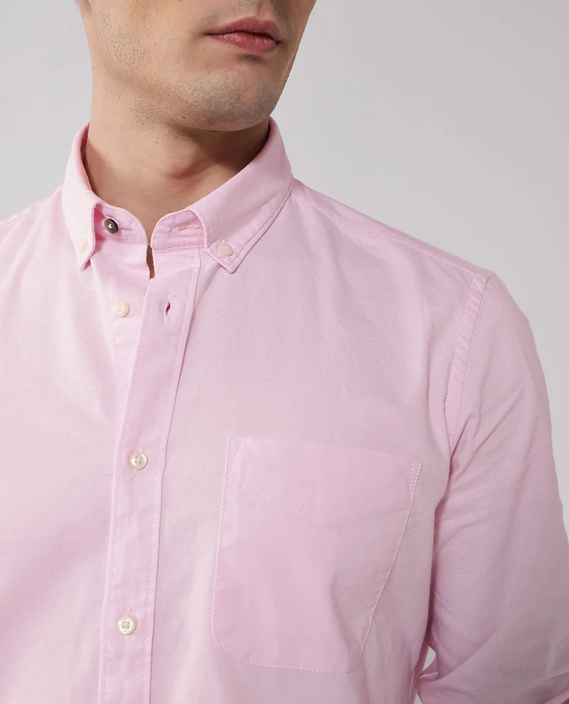 Rare Rabbit Rare Rabbit Men's Auxfo Light Pink Cotton Fabric Full Sleeves Solid Shirt