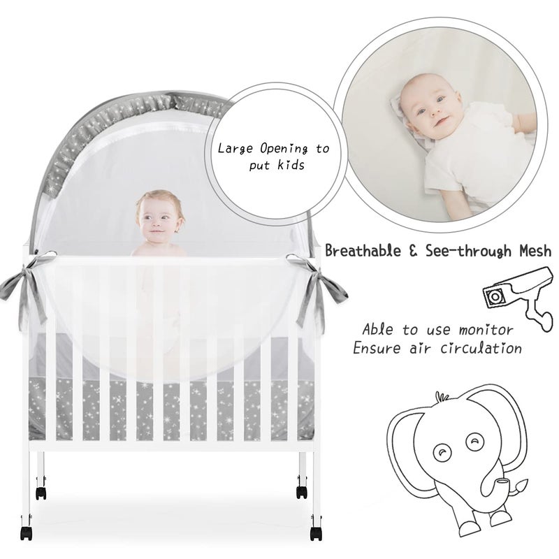 L RUNNZER Pack and Play Tent, Crib Tent to Stop Baby from Climbing Out, Baby Safety Tent Cover for Pack N Play, Mini Cribs & Playpen, Pop Up Crib Net Against Falls (39.6" L x 27.6" W x 49.2" H) - Image 3
