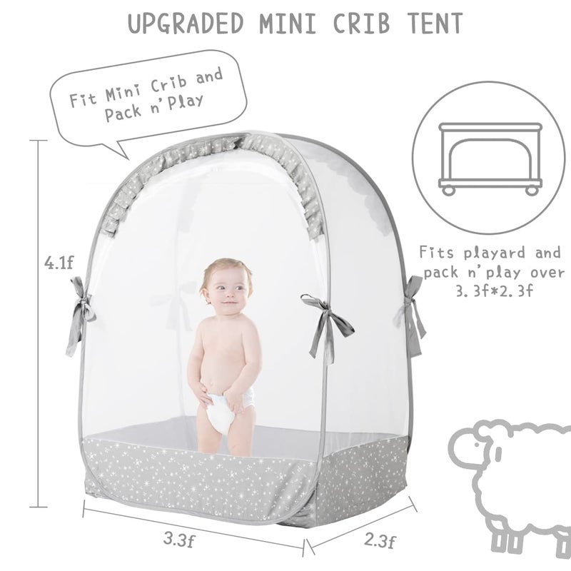 L RUNNZER Pack and Play Tent, Crib Tent to Stop Baby from Climbing Out, Baby Safety Tent Cover for Pack N Play, Mini Cribs & Playpen, Pop Up Crib Net Against Falls (39.6" L x 27.6" W x 49.2" H) - Image 2