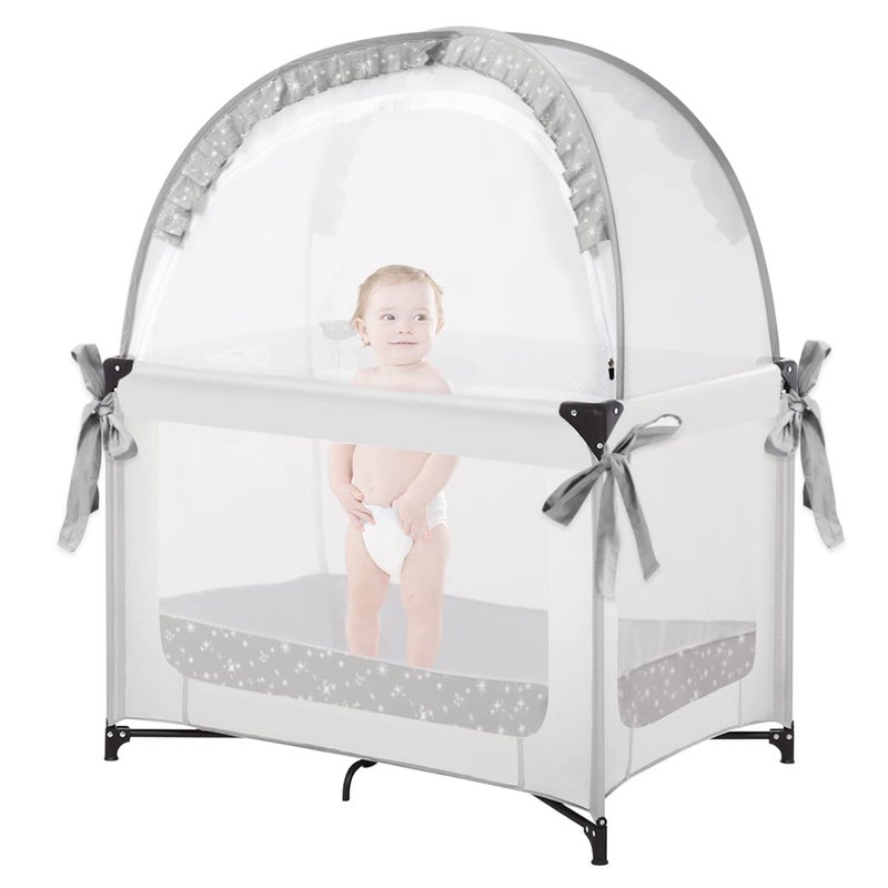 L RUNNZER Pack and Play Tent, Crib Tent to Stop Baby from Climbing Out, Baby Safety Tent Cover for Pack N Play, Mini Cribs & Playpen, Pop Up Crib Net Against Falls (39.6" L x 27.6" W x 49.2" H) - Image 1