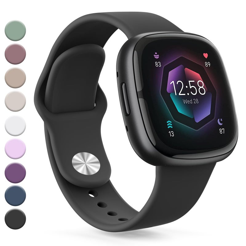 Vanjua Band Compatible with Fitbit Sense 2 / Sense Bands, Fitbit Versa 4 / Versa 3 Bands Women Men, Soft Silicone Replacement Strap for Fitbit Sense 2 / Versa 4 Smart Watch (Small, Black) - Image 1