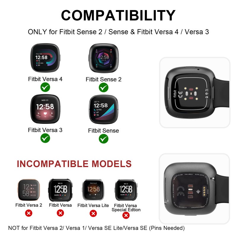 Vanjua Band Compatible with Fitbit Sense 2 / Sense Bands, Fitbit Versa 4 / Versa 3 Bands Women Men, Soft Silicone Replacement Strap for Fitbit Sense 2 / Versa 4 Smart Watch (Small, Black) - Image 5