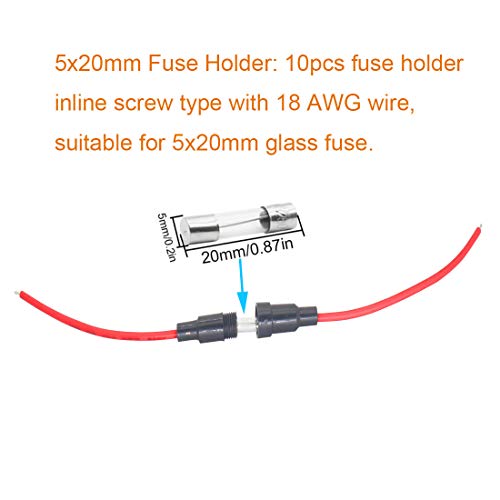 XFFCSEC Fuse Holder Kit:10pcs 18 AWG Screw Type 5X20 Inline Fuse Holder + 150pcs Quick Blow 250V Fuse 0.1A,0.2A,0.5A,1A,2A,3A,5A,8A,10A,15A,5x20mm, 0.5A,1A,5A,10A,15A,6x30mm - Image 5