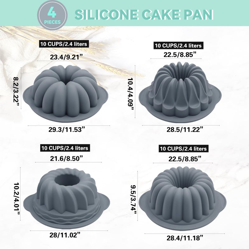 Tongjude 4 Pieces Silicone Fluted Tube Cake Pans, 10 Cups Tube Baking Pan, Jello Mold, Silicone Molds for Homemade Cake, Bread and Jello, Non-Stick, Grey - Image 3