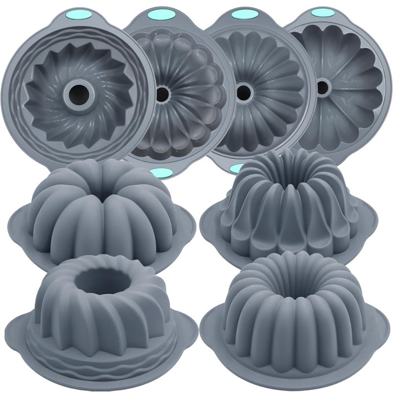 Tongjude 4 Pieces Silicone Fluted Tube Cake Pans, 10 Cups Tube Baking Pan, Jello Mold, Silicone Molds for Homemade Cake, Bread and Jello, Non-Stick, Grey - Image 1