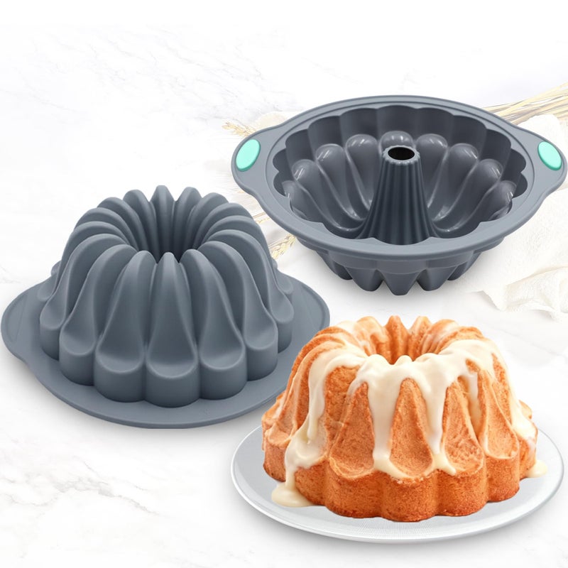 Tongjude 4 Pieces Silicone Fluted Tube Cake Pans, 10 Cups Tube Baking Pan, Jello Mold, Silicone Molds for Homemade Cake, Bread and Jello, Non-Stick, Grey - Image 5