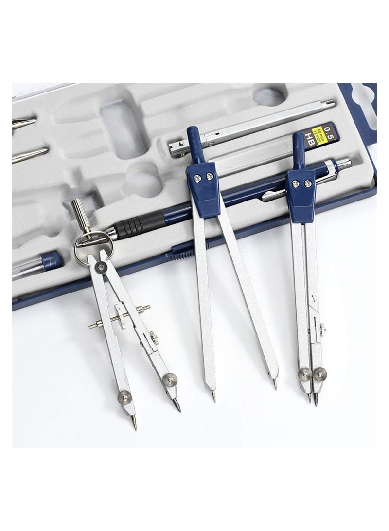 Math Geometry Kit, 9 Pieces Drawing Metal Compass Set, Precision Tool for Students and Engineers, Includes Shatterproof Storage Box - Image 2