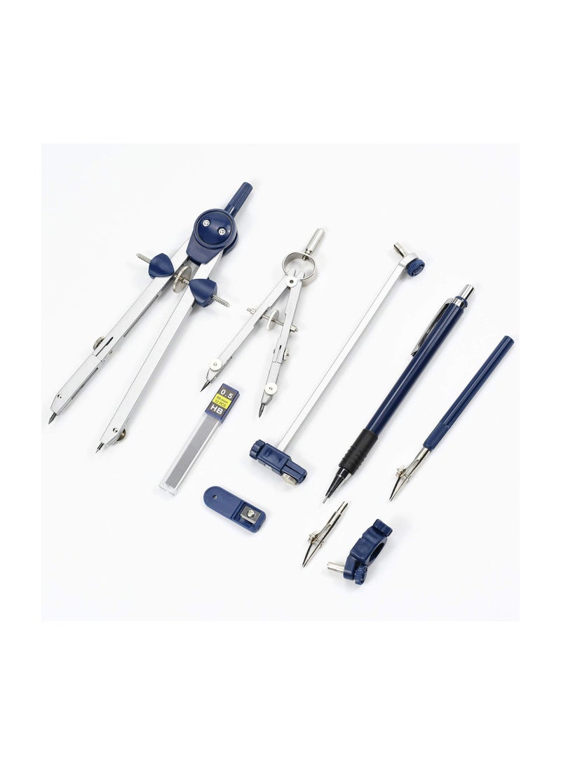 Math Geometry Kit, 9 Pieces Drawing Metal Compass Set, Precision Tool for Students and Engineers, Includes Shatterproof Storage Box - Image 3